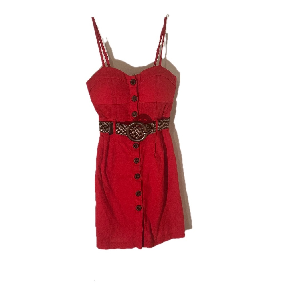 Red Hot Linen Mini Dress w/ Belt | Fits XS/SM
